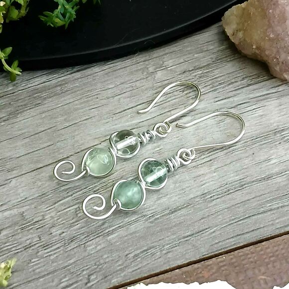 Rainbow Fluorite Crystal Dangle Earrings, Gemstone Jewelry, 2" - Picture 1 of 4